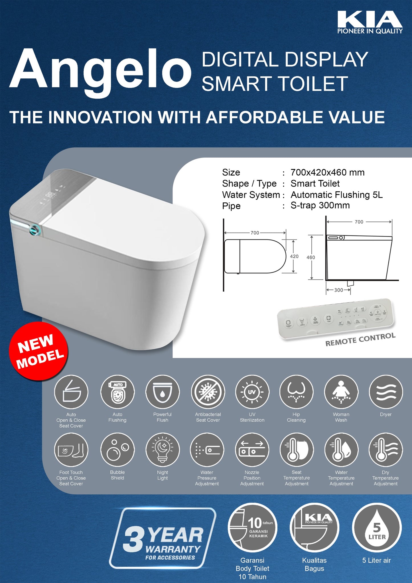 Smart Toilet Angelo - KIA | Kloset Duduk Otomatis Remote
