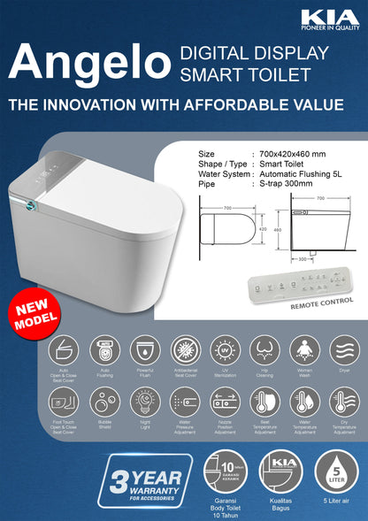 Smart Toilet Angelo - KIA | Kloset Duduk Otomatis Remote